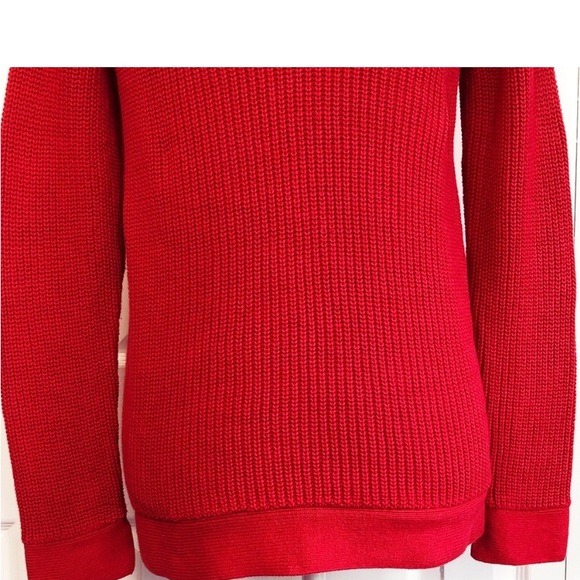 LOFT Red Cable Knit Boatneck Long Sleeve Lace Up Sweater Small - Picture 5 of 5